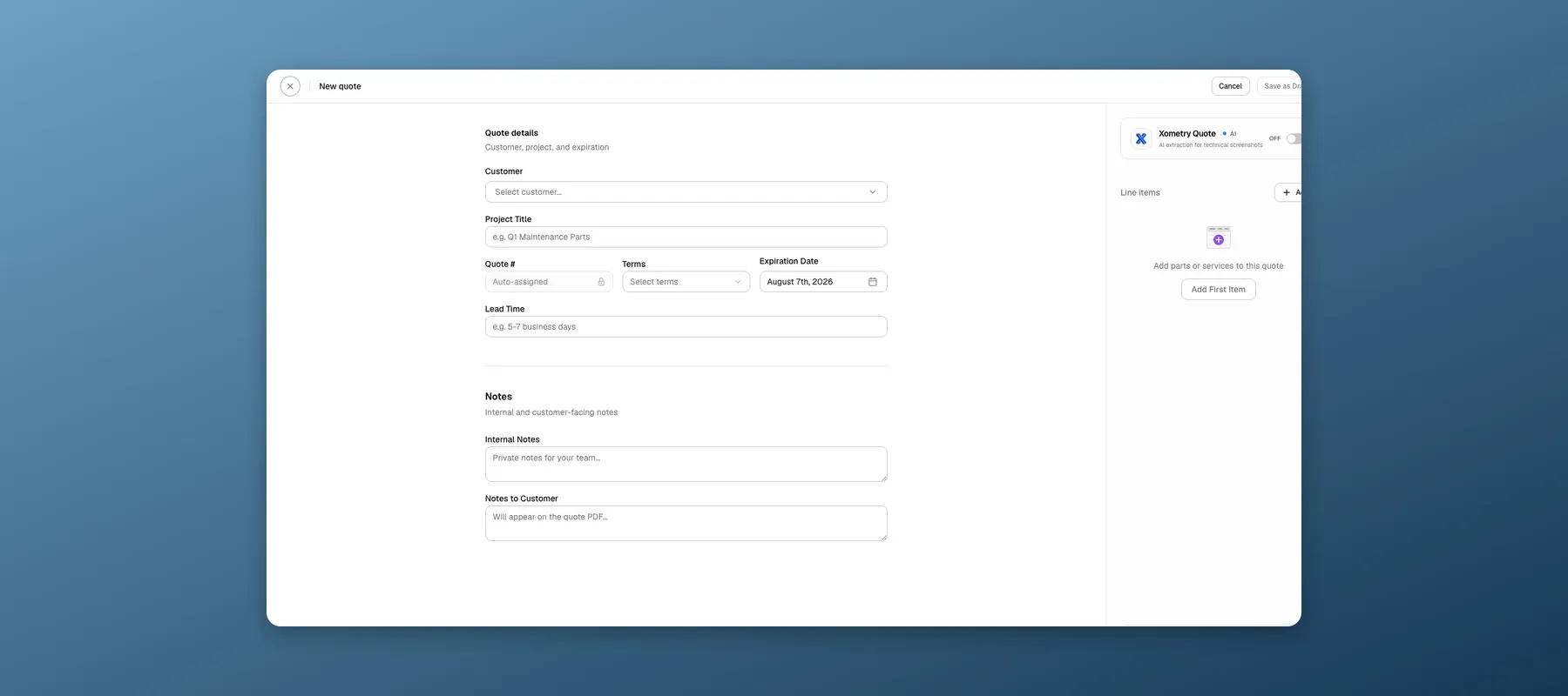 Talvo AI-assisted quote builder scanning a part drawing
